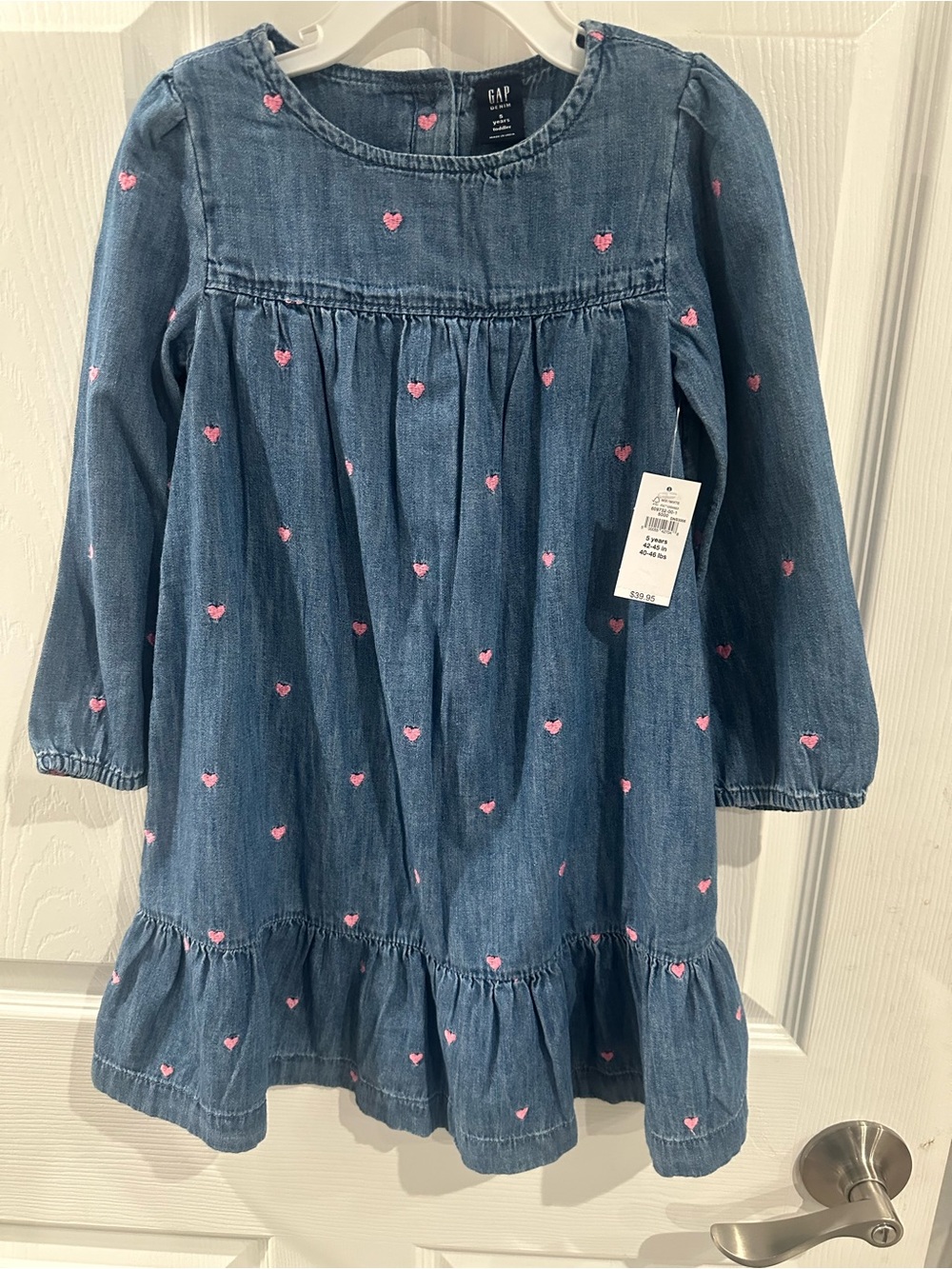GAP Blue Denim Dress with Pink Heart Motif